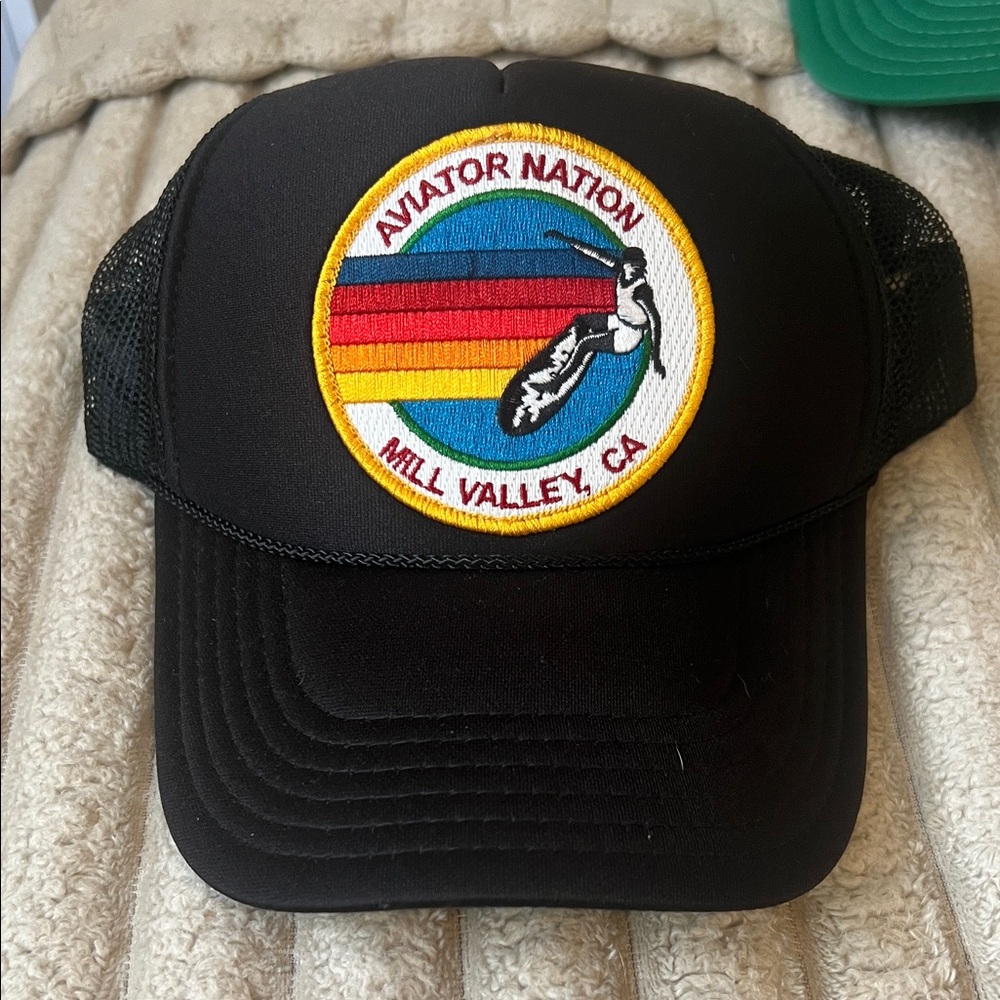 Aviator Nation Black Hat with Rainbow Patch